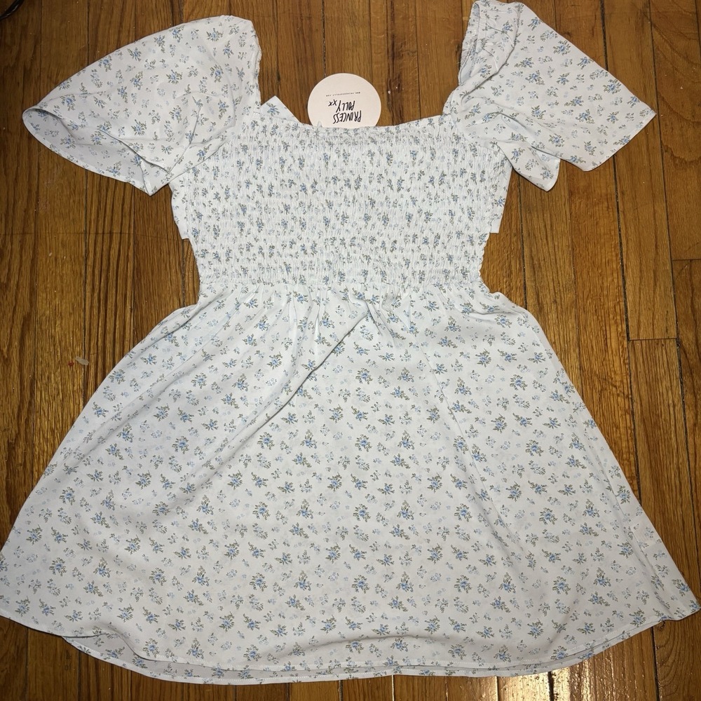 NWT Floral Princess Polly Mini Dress Bow Open Back Summer Night Ruffle Sleeves